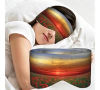 Red Poppy Flower Field in Sunset Printed, Sleep Mask for Home Travel, Full Eye Covers Light Blocking Eye Mask Sleep Eye and Ear Muffs