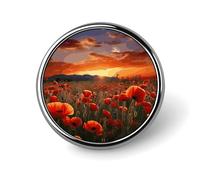 Red Poppy Flower Field in Sunset Round Badge Cute Enamel Lapel Pin Brooches Button Pin Personalized Clothing Decoration Unisex Badge Holder Hats Bags Shirts Decor
