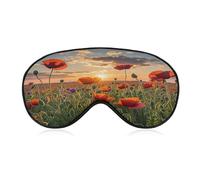Red Poppy Flower Field in Sunset Sleep Eye Mask for Side Sleeper Luxury Eye Cover Eyeshade with Adjustable Strap Relaxing Zero Pressure Sleeping Mask Light Blocking Night Blindfold for Travel