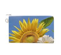Red Poppy Flower Field in Sunset Wallet for Men Women Canvas Coin Purse Zippered Change Holder with Secure Closure, Bees Sunflowers Daisy Rose Flowers, One Size