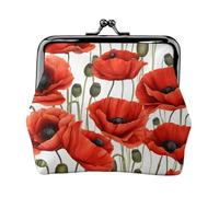Red Poppy Flower Full Double-Sided Printed Pattern Women's and Girls' Fashionable Leather Kiss Lock Coin Purse Card Bag