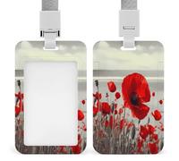 Red Poppy Flower ID Badge Holder Waterproof Card Protector Push-Pull Slot Work ID Card Holder with Lanyard Personalized Detachable Card Holders for Office Corporate Use