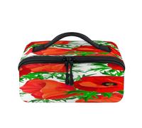 Red Poppy Flower Leaves Travel Makeup Bag Portable Waterproof Pouch Open Flat Toiletry Bags Toiletries Cosmetics Traveling Organizer for Women Men