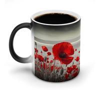 Red Poppy Flower Mug 11oz Custom Magic Mug Personalized Coffee Mugs Ceramic Heat Sensitive Clue Mugs Funny Color Changing Cup with Handle Novelty Coffee Cup for Daily Use