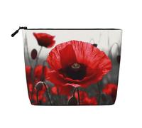 Red Poppy Flower Multi Functional Single-Layer Linen Makeup Bag - Fashionable and Practical Cosmetic Storage Bag