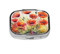 Red Poppy Flower Pattern Pill Case Pill Box Travel Pill Organizer Small Square Medicine Box for Purse & Pocket Gifts