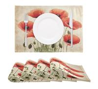 Red Poppy Flower Poppies Floral Placemats Set of 4 Table Mats Heat Resistant Non-Slip Place Mats for Kitchen Dining Table Decoration, 30 x 45cm