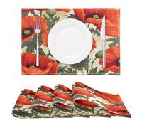 Red Poppy Flower Poppies Placemats Set of 4 Table Mats Heat Resistant Non-Slip Place Mats for Kitchen Dining Table Decoration, 30 x 45cm