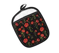 Red Poppy Flower Pot Holder California Poppies Oven Mitt Wildflower Pot Holder Red Poppy Lover Gift (Red Poppy Black)