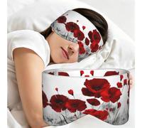 Red Poppy Flower Print Blackout Eye Mask Wide Headband Adjustable Night Travel Cover