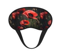 Red Poppy Flower Print Blackout Sleep Mask, with Adjustable Strap for Travel, Night Work, Nap, Office