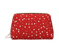 Red Poppy Flower Print Leather Cosmetic Bag Small Travel Makeup Bag for Women,Cosmetic Organizer Cosmetic Bag for Handbag, Red and white dots, One Size