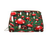 Red Poppy Flower Print Leather Makeup Bag Small Travel Cosmetic Bag For Women,Cosmetic Organizer Makeup Pouch For Purse, Red Cap Mushrooms, One Size