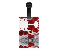 Red Poppy Flower Print Luggage Tags with Full Back Privacy Cover - Bright Suitcase Identifier for Travel, Cruise & More