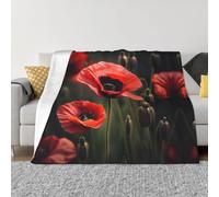 Red Poppy Flower Print Soft Warm Throw Blanket Ultra-Soft Micro Fleece Blanket for Bed Couch Chair Living Room