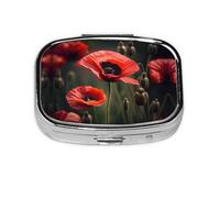 Red Poppy Flower Print Square Pill Box,Portable for Pocket Or Purse Pill Organizer Pill Container Holder