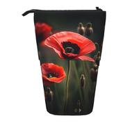 Red Poppy Flower Print Telescopic Standing Pencil Bag/Stand Up Stationery Bag/Makeup Bag/Storage Case