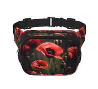Red Poppy Flower print Womens Fanny Pack Everyday Hip Pouch Waist Bag for Travel Outdoor Running Hunting for Adult, Black, One Size