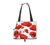 Red Poppy Flower Printed Foldable Pet Bag - Portable Puppy Cat Travel Handbag Tote,Pet Carrier Backpacks.