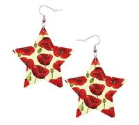 Red Poppy Flower Printed Leather Pierced Earring Set, 1 Pair Lightweight Bohemian Earrings Birthday Party Jewelry Gifts For Women