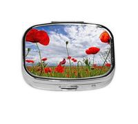 Red Poppy Flower Printed,Meta Pill Box 2 Compartment Medicine Case,Portable Organizer,Rectangle Meta Portable Organizer Pill Box 2412 Compartment Medicine Case