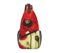 Red Poppy Flower Printed Sling Bag Crossbody Backpack for Men Women, Versatile Casual Shoulder Chest Bag for Running Hiking Cycling Travel Work