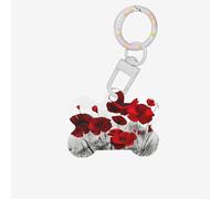 Red Poppy Flower Printing Cute Acrylic Dogs Tag Double Side Bone Shap Id Tags with Keychain for Pet Crafts Decorations