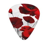 Red Poppy Flower Prints,12 Pcs Guitar Pick,3 Different Thickness Plectrums for Acoustic Guitar Bass Ukulele (0.46mm 0.96mm 0.71mm)