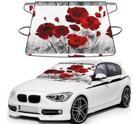 Red Poppy Flower Prints, Car Windshield Cover, Protective Windscreen Cover - Snow Ice Sun UV Dust Water Resistant - Fit for Most Cars
