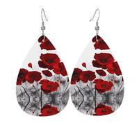 Red Poppy Flower Prints Leather Teardrop earrings Pendant Stylish and light Lightweight Dangle for Women Girls, One Size, Leather, No Gemstone
