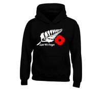 Red Poppy Flower Remembrance Hoodie - Lest We Forget Armed Forces Day UK Veteran Support Patriotic Hoodie Unisex Kids Adult Top(L, Black)
