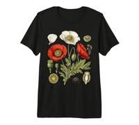Red Poppy Flower Study Petals Buds Leaves Seed Pods Premium T-Shirt