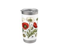 Red Poppy Flower Study Petals Buds Leaves Seed Pods Stainless Steel Insulated Tumbler