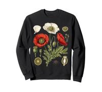 Red Poppy Flower Study Petals Buds Leaves Seed Pods Sweatshirt
