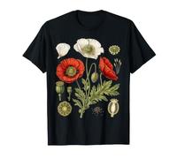 Red Poppy Flower Study Petals Buds Leaves Seed Pods T-Shirt