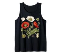 Red Poppy Flower Study Petals Buds Leaves Seed Pods Tank Top