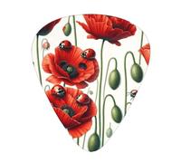 Red-Poppy-Flowers 12 Pack Guitar Picks With 3 Thicknesses And Storage Box, Abs Plectrums For Electric Bass Guitar Players