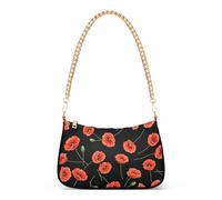 Red Poppy Flowers Black Casual Purse Hobo Women Designer Handbag Luxury Aesthetic Shoulder Bag Zipper Closure
