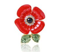 Red Poppy Flowers Enamel Brooch Coat Lapel Pins Badge Crystal Rhinestone Flower Brooch Poppy Brooch Pin Red Flower Green Leaf Brooch Vintage Accessories Remembrance Day Memorial Day Gift
