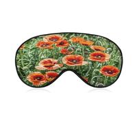 Red Poppy Flowers Leaves Sleep Eye Mask for Side Sleeper Luxury Eye Cover Eyeshade with Adjustable Strap Relaxing Zero Pressure Sleeping Mask Light Blocking Night Blindfold for Travel