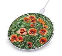 Red Poppy Flowers Leaves Wireless Charger, Fast Charging Pad