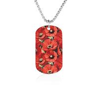Red Poppy Flowers Personalized Memorial Necklace Printed Metal Pendant Birthday Gifts for Men Women 23.6in(60cm)