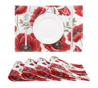 Red Poppy Flowers Poppies Placemats Set of 4 Table Mats Heat Resistant Non-Slip Place Mats for Kitchen Dining Table Decoration, 30 x 45cm