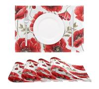 Red Poppy Flowers Poppies Placemats Set of 4 Table Mats Heat Resistant Non-Slip Place Mats for Kitchen Dining Table Decoration, 30 x 45cm