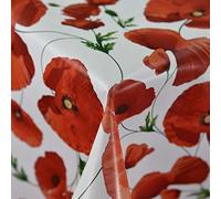 Red Poppy Flowers PVC Tablecloth All Over Poppies Flower Off White Green Leaves Floral PVC Plastic Vinyl Oilcloth Wipe Clean Table Cloth Protector (160cm x 140cm Rectangle 63" x 54" inches)