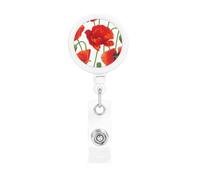 Red Poppy Flowers, Retractable Badge Holder,Badge Reels Holder with ID Clip Alligator Clip