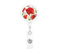 Red Poppy Flowers Retractable Badge Holder,Badge Reels Holder with ID Clip Alligator Clip