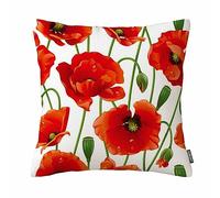 Red Poppy Flowers Throw Pillow Case Home Decoration 18 X 18 Inch Pillowcase Cushion Cover