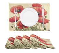 Red Poppy Flowers Vintage Poppies Floral Placemats Set of 4 Table Mats Heat Resistant Non-Slip Place Mats for Kitchen Dining Table Decoration, 30 x 45cm