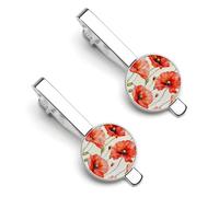Red Poppy Flowers Watercolor Novelty Tie Clips for Men Trendy Necktie Bar Pins Holder Wedding Birthday Gift